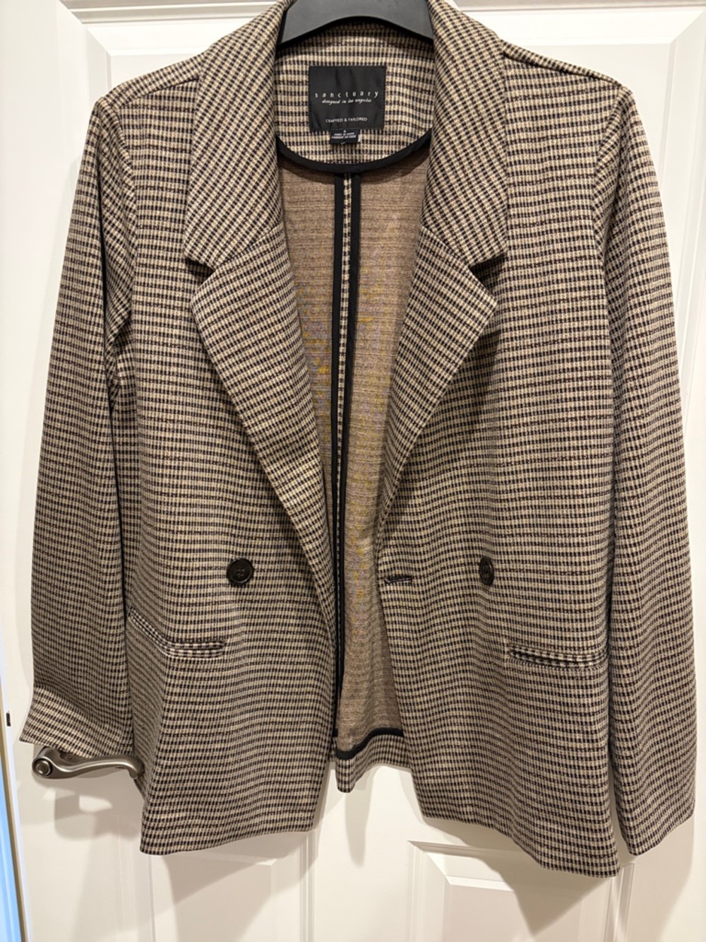 Sanctuary Brown and Black Houndstooth Double-Breasted Blazer